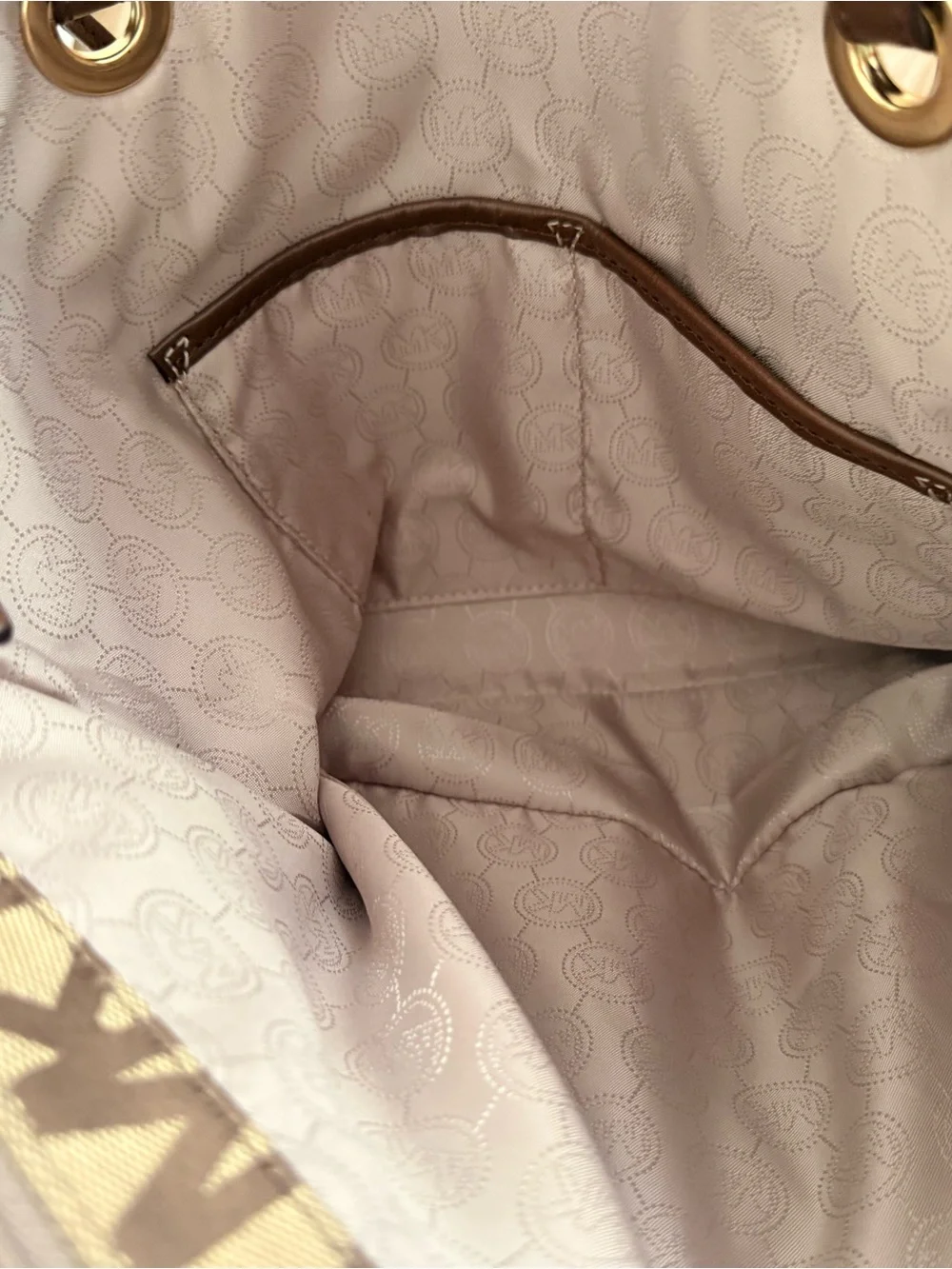 Michael Kors Brown MK Monogram Tote with Gold Hardware